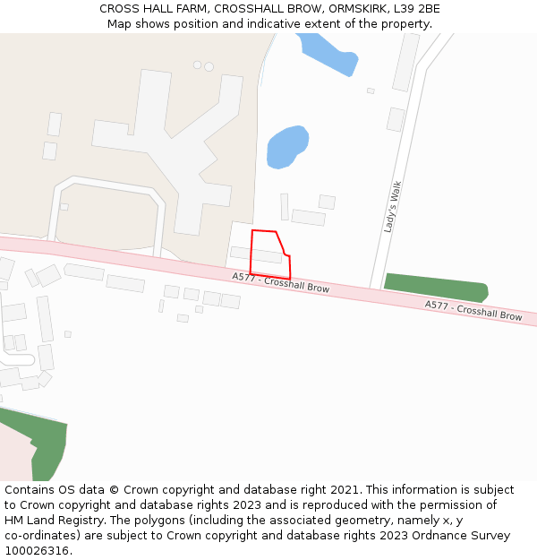 CROSS HALL FARM, CROSSHALL BROW, ORMSKIRK, L39 2BE: Location map and indicative extent of plot