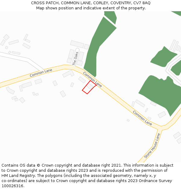 CROSS PATCH, COMMON LANE, CORLEY, COVENTRY, CV7 8AQ: Location map and indicative extent of plot