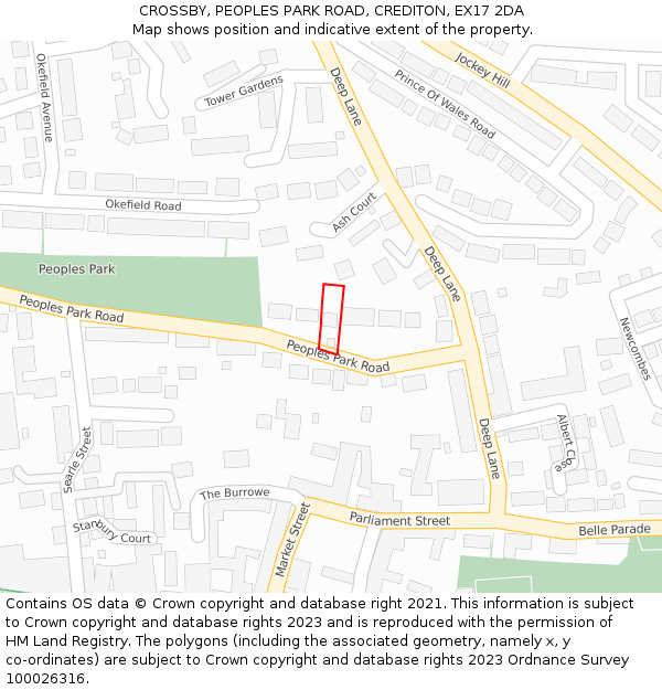 CROSSBY, PEOPLES PARK ROAD, CREDITON, EX17 2DA: Location map and indicative extent of plot