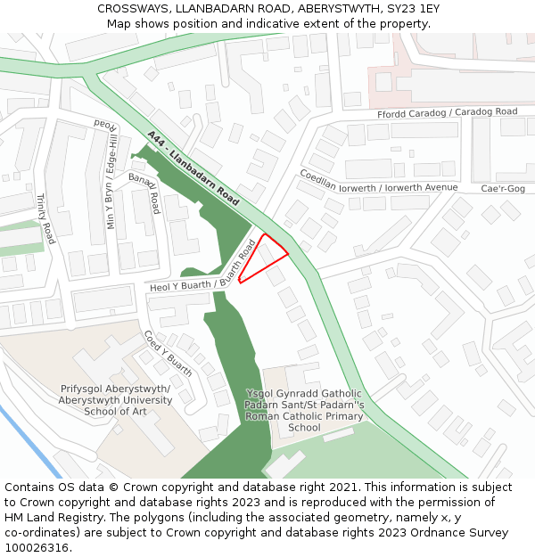 CROSSWAYS, LLANBADARN ROAD, ABERYSTWYTH, SY23 1EY: Location map and indicative extent of plot
