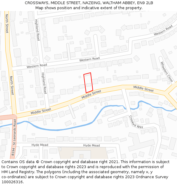 CROSSWAYS, MIDDLE STREET, NAZEING, WALTHAM ABBEY, EN9 2LB: Location map and indicative extent of plot