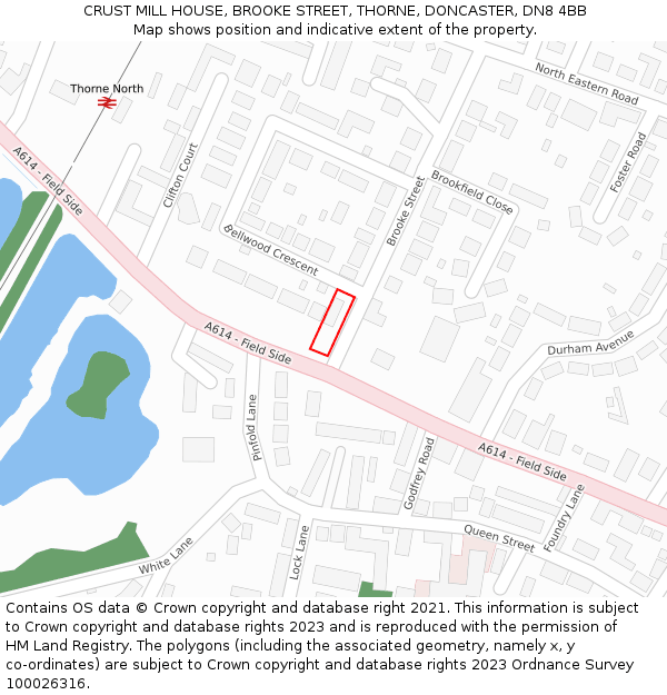 CRUST MILL HOUSE, BROOKE STREET, THORNE, DONCASTER, DN8 4BB: Location map and indicative extent of plot