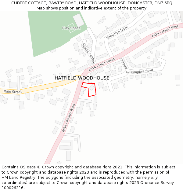 CUBERT COTTAGE, BAWTRY ROAD, HATFIELD WOODHOUSE, DONCASTER, DN7 6PQ: Location map and indicative extent of plot
