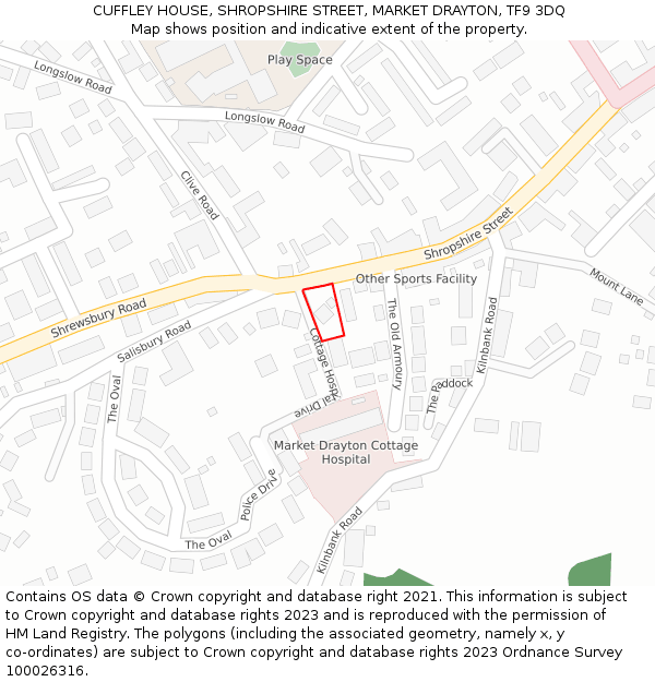 CUFFLEY HOUSE, SHROPSHIRE STREET, MARKET DRAYTON, TF9 3DQ: Location map and indicative extent of plot