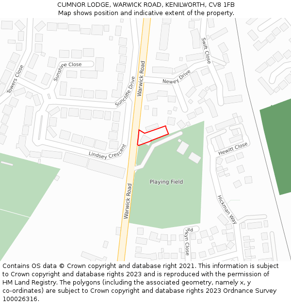 CUMNOR LODGE, WARWICK ROAD, KENILWORTH, CV8 1FB: Location map and indicative extent of plot