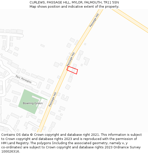 CURLEWS, PASSAGE HILL, MYLOR, FALMOUTH, TR11 5SN: Location map and indicative extent of plot