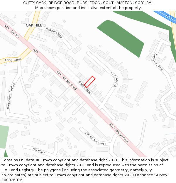 CUTTY SARK, BRIDGE ROAD, BURSLEDON, SOUTHAMPTON, SO31 8AL: Location map and indicative extent of plot