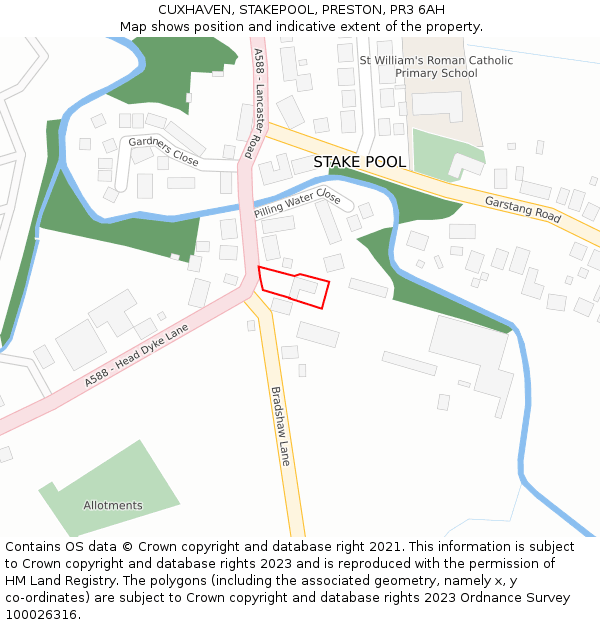 CUXHAVEN, STAKEPOOL, PRESTON, PR3 6AH: Location map and indicative extent of plot