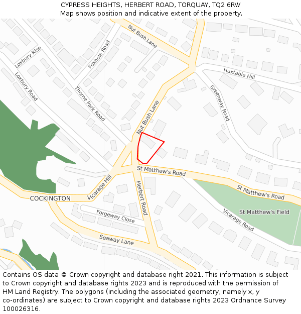 CYPRESS HEIGHTS, HERBERT ROAD, TORQUAY, TQ2 6RW: Location map and indicative extent of plot