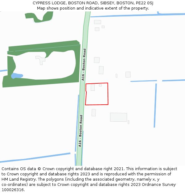CYPRESS LODGE, BOSTON ROAD, SIBSEY, BOSTON, PE22 0SJ: Location map and indicative extent of plot