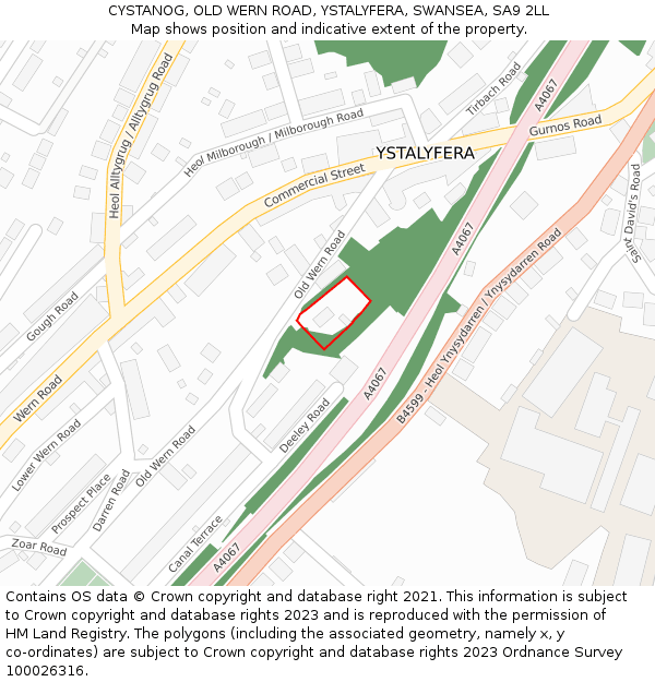 CYSTANOG, OLD WERN ROAD, YSTALYFERA, SWANSEA, SA9 2LL: Location map and indicative extent of plot