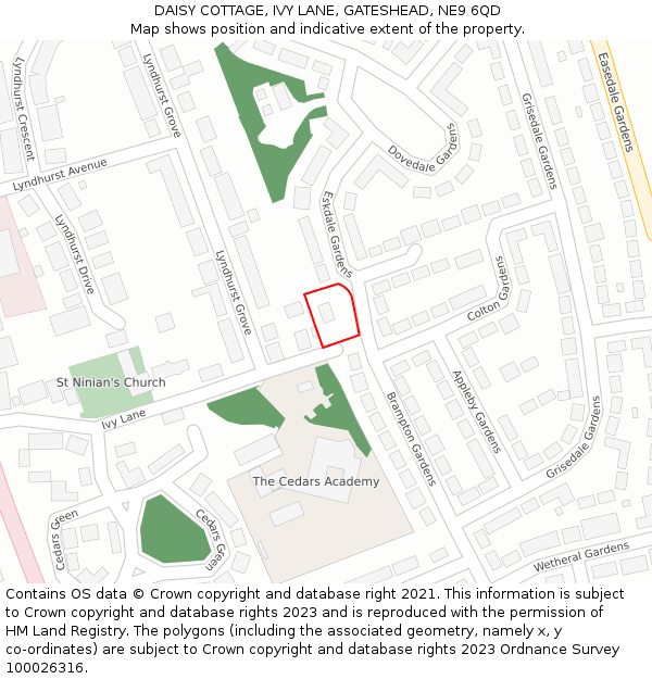 DAISY COTTAGE, IVY LANE, GATESHEAD, NE9 6QD: Location map and indicative extent of plot