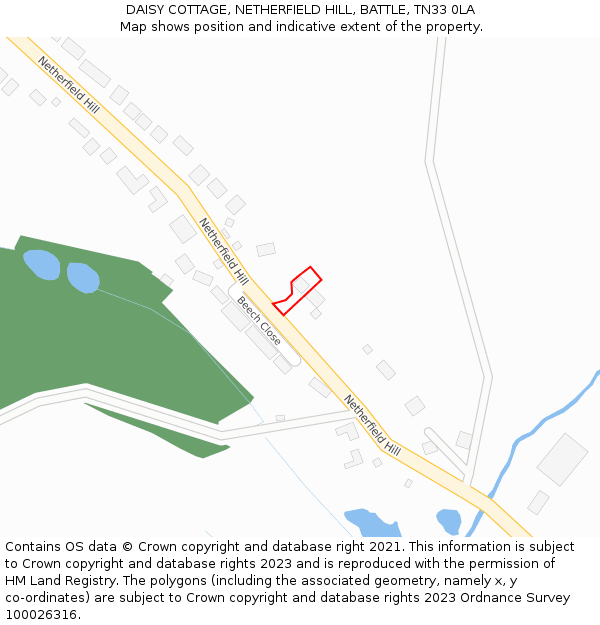 DAISY COTTAGE, NETHERFIELD HILL, BATTLE, TN33 0LA: Location map and indicative extent of plot