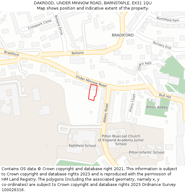 DAKROOD, UNDER MINNOW ROAD, BARNSTAPLE, EX31 1QU: Location map and indicative extent of plot