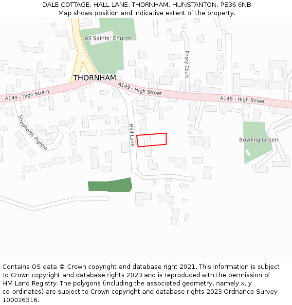 DALE COTTAGE, HALL LANE, THORNHAM, HUNSTANTON, PE36 6NB: Location map and indicative extent of plot