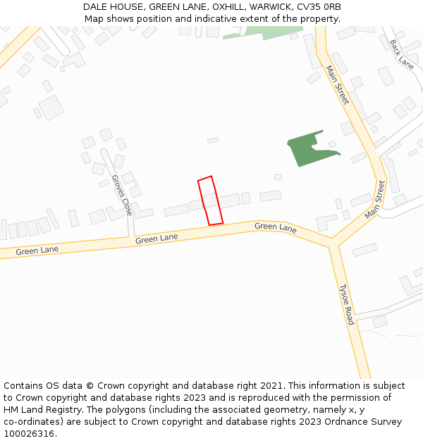 DALE HOUSE, GREEN LANE, OXHILL, WARWICK, CV35 0RB: Location map and indicative extent of plot