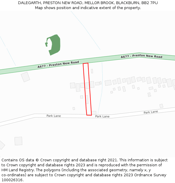 DALEGARTH, PRESTON NEW ROAD, MELLOR BROOK, BLACKBURN, BB2 7PU: Location map and indicative extent of plot