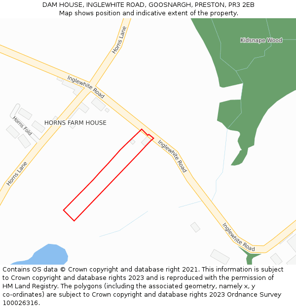 DAM HOUSE, INGLEWHITE ROAD, GOOSNARGH, PRESTON, PR3 2EB: Location map and indicative extent of plot