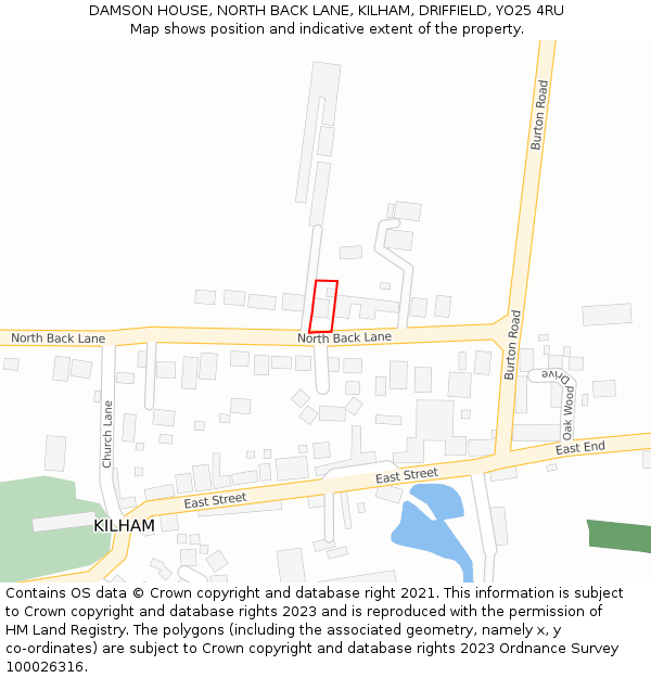 DAMSON HOUSE, NORTH BACK LANE, KILHAM, DRIFFIELD, YO25 4RU: Location map and indicative extent of plot