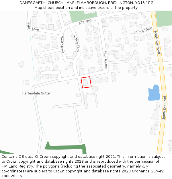 DANESGARTH, CHURCH LANE, FLAMBOROUGH, BRIDLINGTON, YO15 1PG: Location map and indicative extent of plot