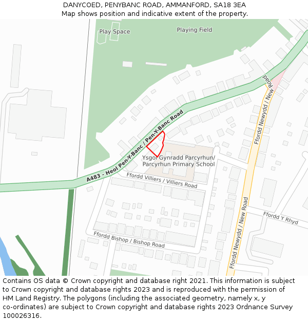 DANYCOED, PENYBANC ROAD, AMMANFORD, SA18 3EA: Location map and indicative extent of plot