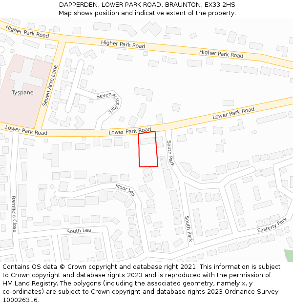 DAPPERDEN, LOWER PARK ROAD, BRAUNTON, EX33 2HS: Location map and indicative extent of plot