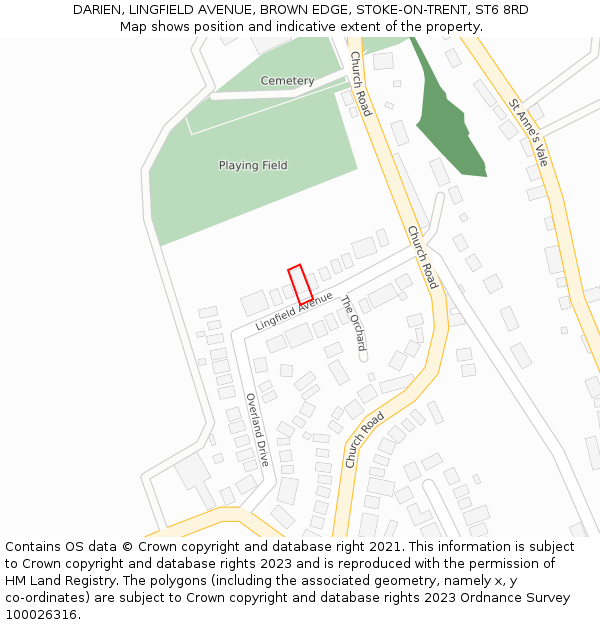 DARIEN, LINGFIELD AVENUE, BROWN EDGE, STOKE-ON-TRENT, ST6 8RD: Location map and indicative extent of plot