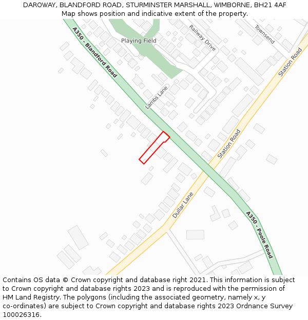 DAROWAY, BLANDFORD ROAD, STURMINSTER MARSHALL, WIMBORNE, BH21 4AF: Location map and indicative extent of plot