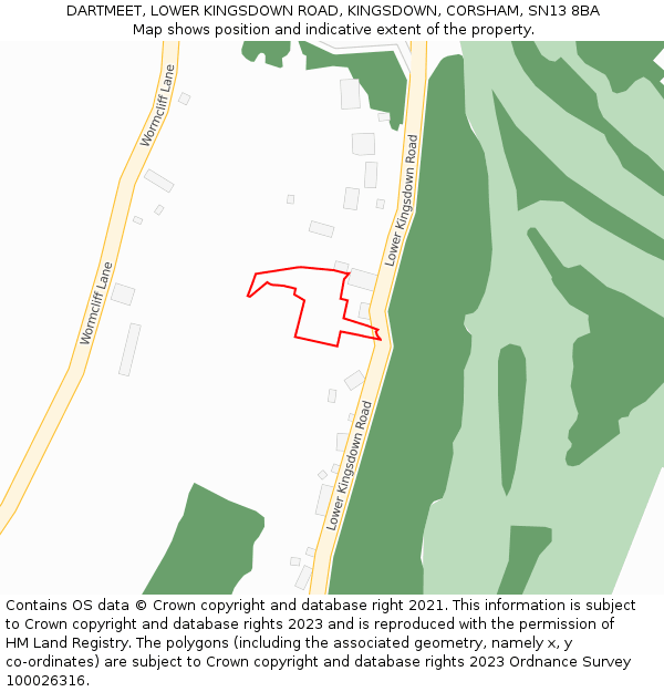 DARTMEET, LOWER KINGSDOWN ROAD, KINGSDOWN, CORSHAM, SN13 8BA: Location map and indicative extent of plot