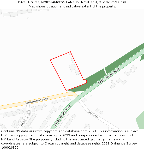DARU HOUSE, NORTHAMPTON LANE, DUNCHURCH, RUGBY, CV22 6PR: Location map and indicative extent of plot