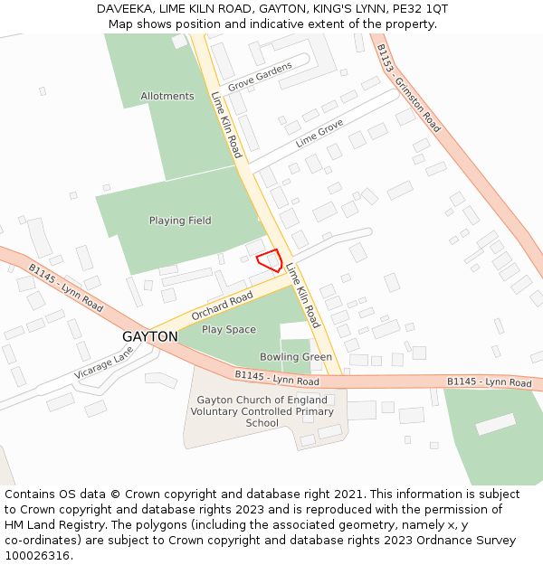 DAVEEKA, LIME KILN ROAD, GAYTON, KING'S LYNN, PE32 1QT: Location map and indicative extent of plot