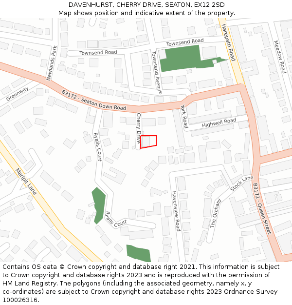 DAVENHURST, CHERRY DRIVE, SEATON, EX12 2SD: Location map and indicative extent of plot