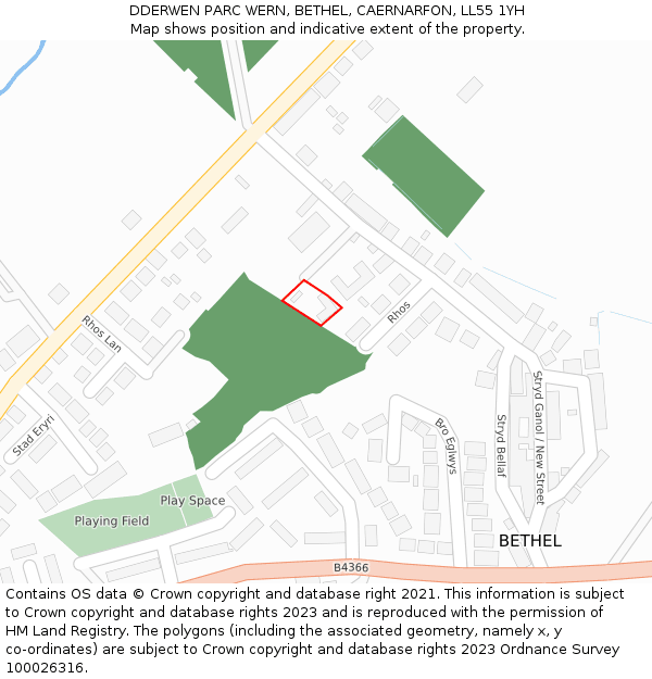 DDERWEN PARC WERN, BETHEL, CAERNARFON, LL55 1YH: Location map and indicative extent of plot