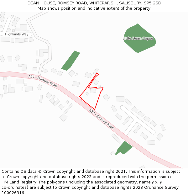 DEAN HOUSE, ROMSEY ROAD, WHITEPARISH, SALISBURY, SP5 2SD: Location map and indicative extent of plot