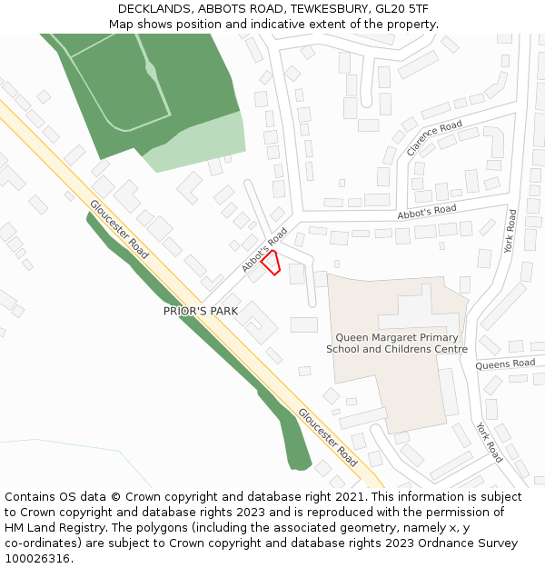 DECKLANDS, ABBOTS ROAD, TEWKESBURY, GL20 5TF: Location map and indicative extent of plot