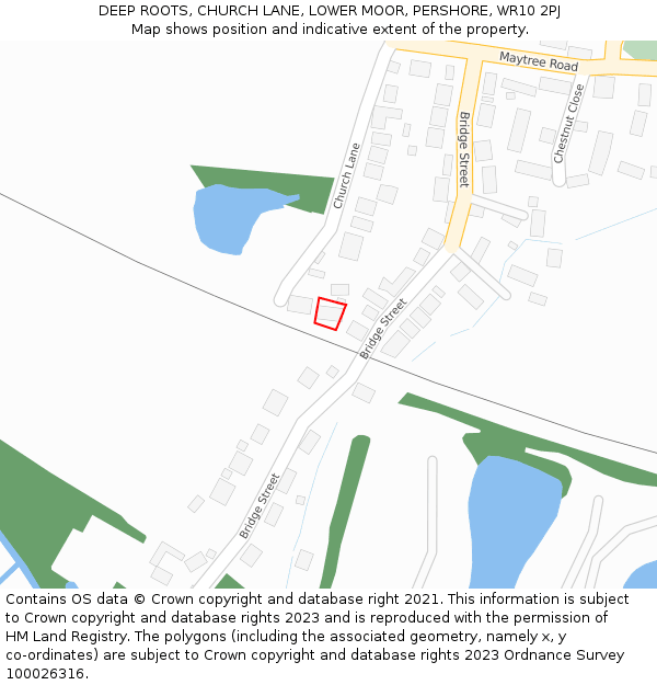 DEEP ROOTS, CHURCH LANE, LOWER MOOR, PERSHORE, WR10 2PJ: Location map and indicative extent of plot