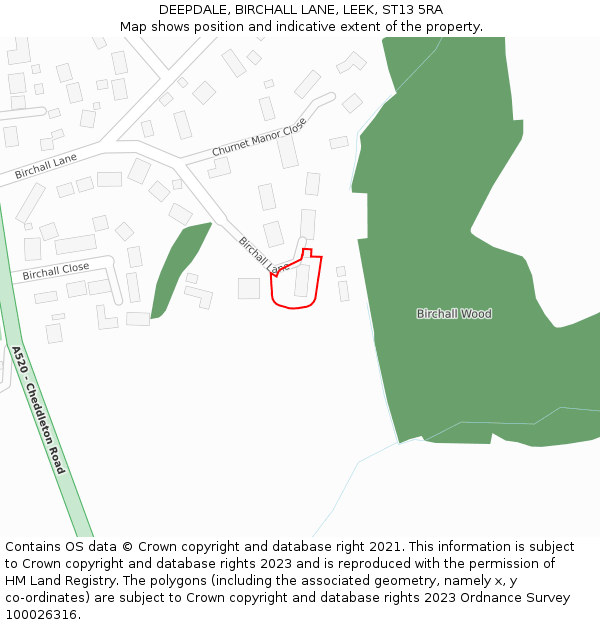 DEEPDALE, BIRCHALL LANE, LEEK, ST13 5RA: Location map and indicative extent of plot