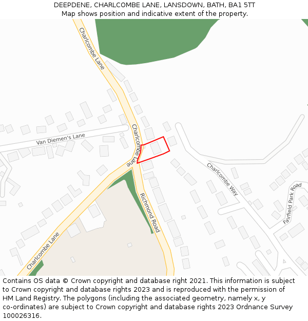 DEEPDENE, CHARLCOMBE LANE, LANSDOWN, BATH, BA1 5TT: Location map and indicative extent of plot