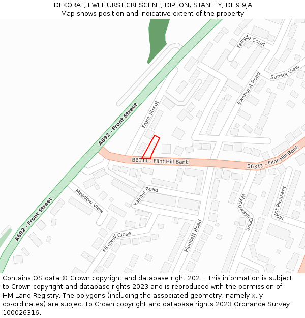 DEKORAT, EWEHURST CRESCENT, DIPTON, STANLEY, DH9 9JA: Location map and indicative extent of plot