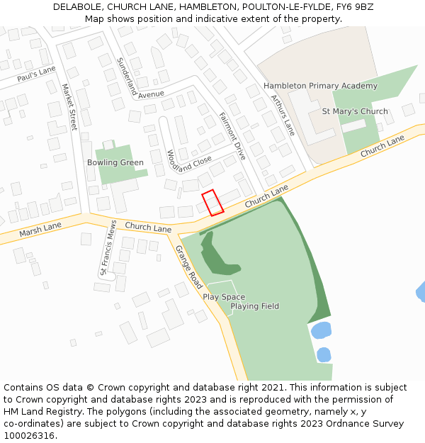 DELABOLE, CHURCH LANE, HAMBLETON, POULTON-LE-FYLDE, FY6 9BZ: Location map and indicative extent of plot