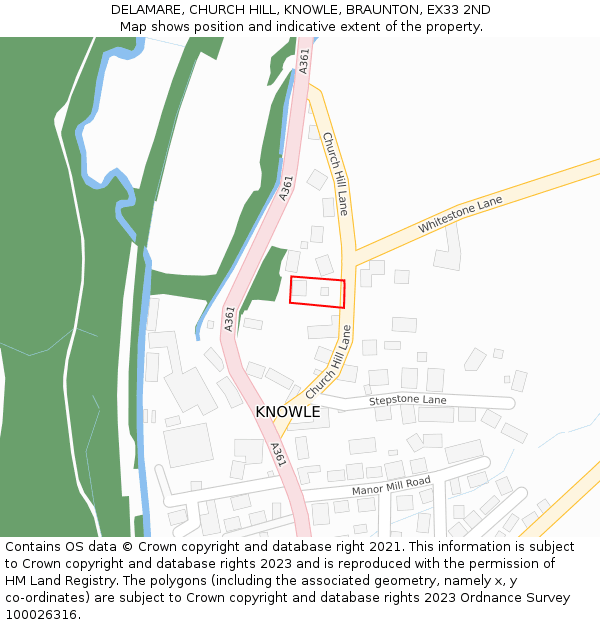 DELAMARE, CHURCH HILL, KNOWLE, BRAUNTON, EX33 2ND: Location map and indicative extent of plot