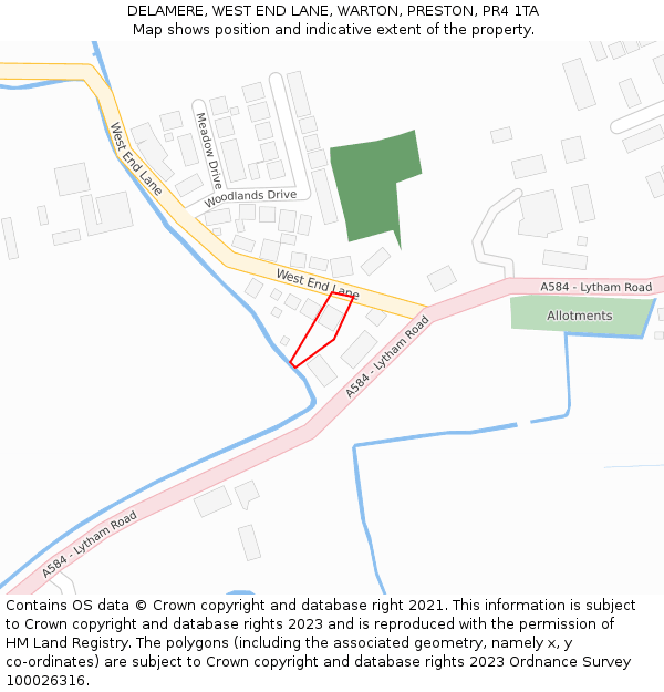 DELAMERE, WEST END LANE, WARTON, PRESTON, PR4 1TA: Location map and indicative extent of plot