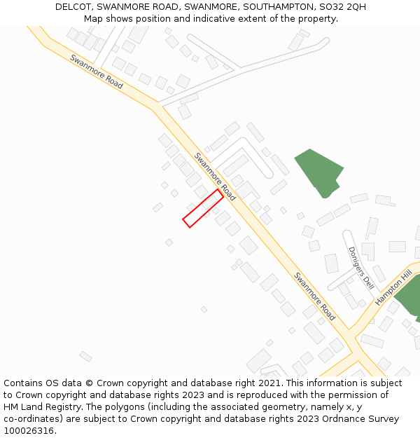 DELCOT, SWANMORE ROAD, SWANMORE, SOUTHAMPTON, SO32 2QH: Location map and indicative extent of plot
