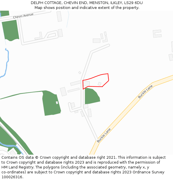 DELPH COTTAGE, CHEVIN END, MENSTON, ILKLEY, LS29 6DU: Location map and indicative extent of plot