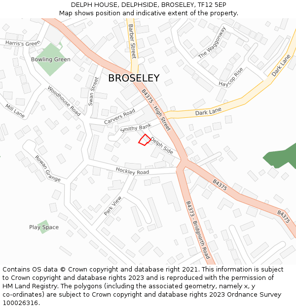 DELPH HOUSE, DELPHSIDE, BROSELEY, TF12 5EP: Location map and indicative extent of plot