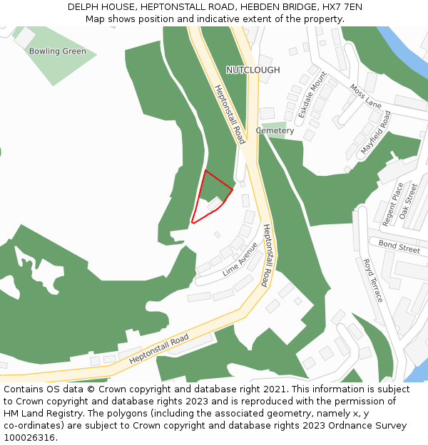 DELPH HOUSE, HEPTONSTALL ROAD, HEBDEN BRIDGE, HX7 7EN: Location map and indicative extent of plot