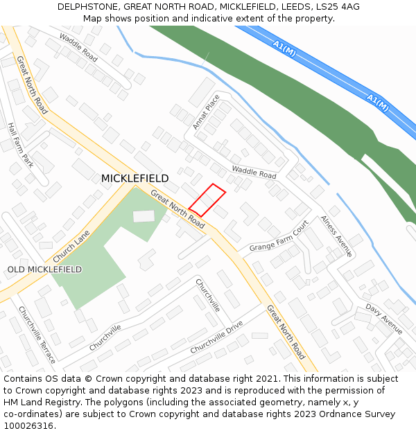 DELPHSTONE, GREAT NORTH ROAD, MICKLEFIELD, LEEDS, LS25 4AG: Location map and indicative extent of plot