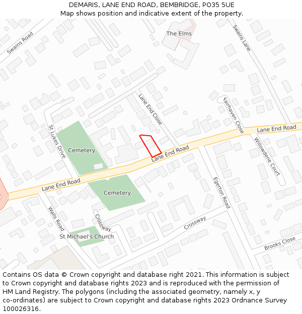 DEMARIS, LANE END ROAD, BEMBRIDGE, PO35 5UE: Location map and indicative extent of plot