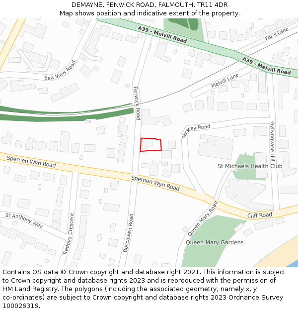 DEMAYNE, FENWICK ROAD, FALMOUTH, TR11 4DR: Location map and indicative extent of plot