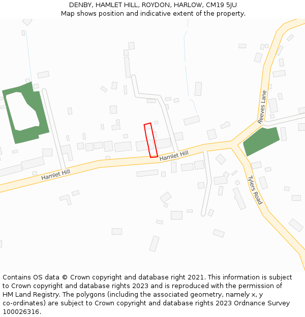 DENBY, HAMLET HILL, ROYDON, HARLOW, CM19 5JU: Location map and indicative extent of plot